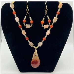 Red Fire Agate, Sunstone & Carnelian Agate Necklace Set